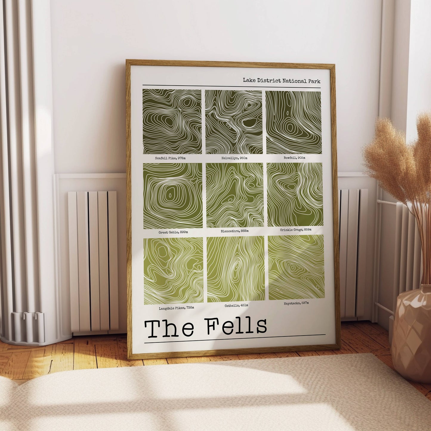 Lake District Fells Contour Print: Black / A3