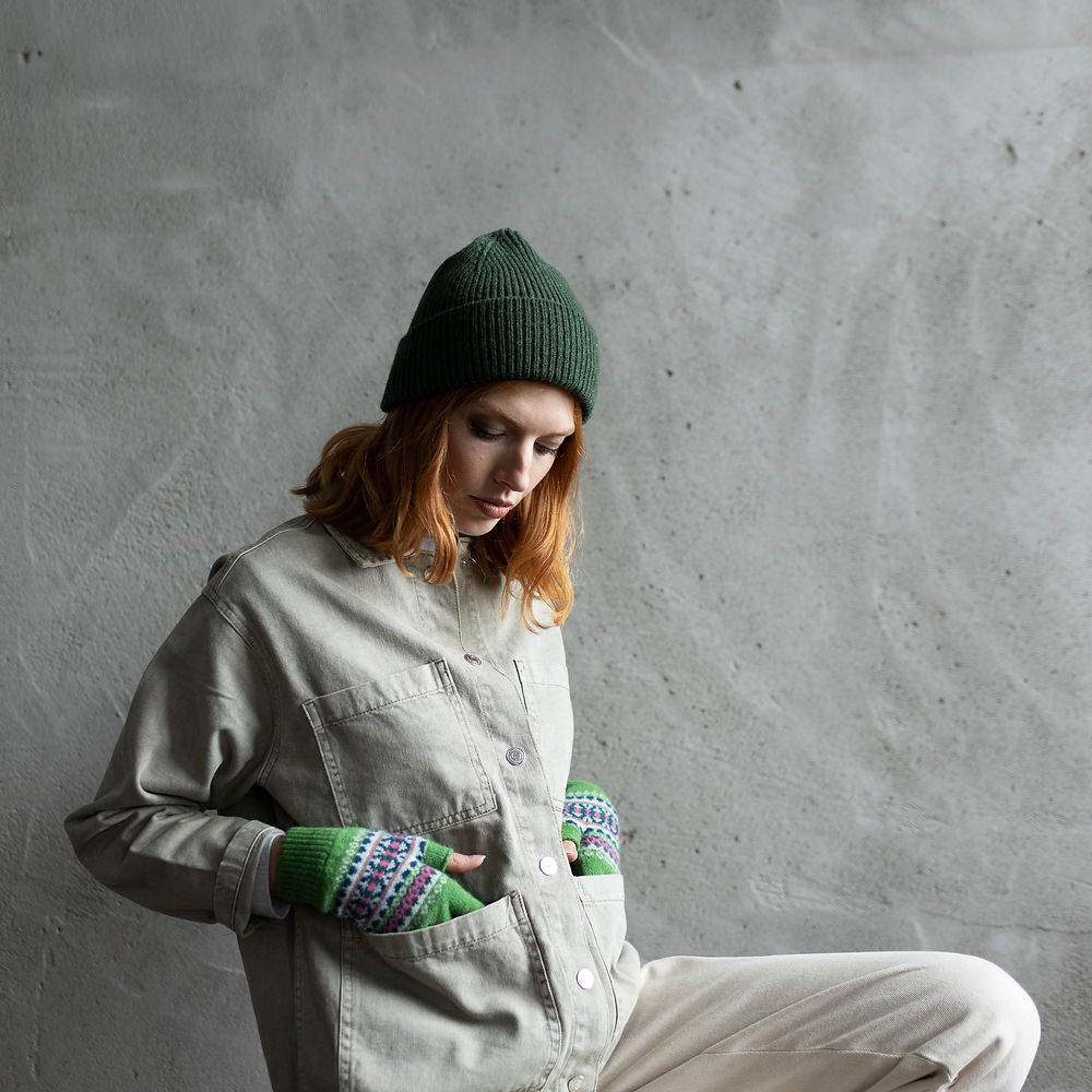 Dark Apple Green Half Finger Gloves