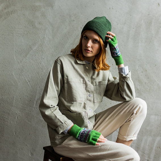 Dark Apple Green Half Finger Gloves
