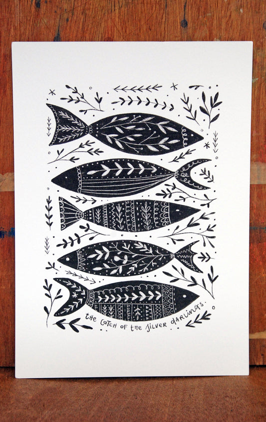 The Catch of the Silver Darlings Black and White Illustration