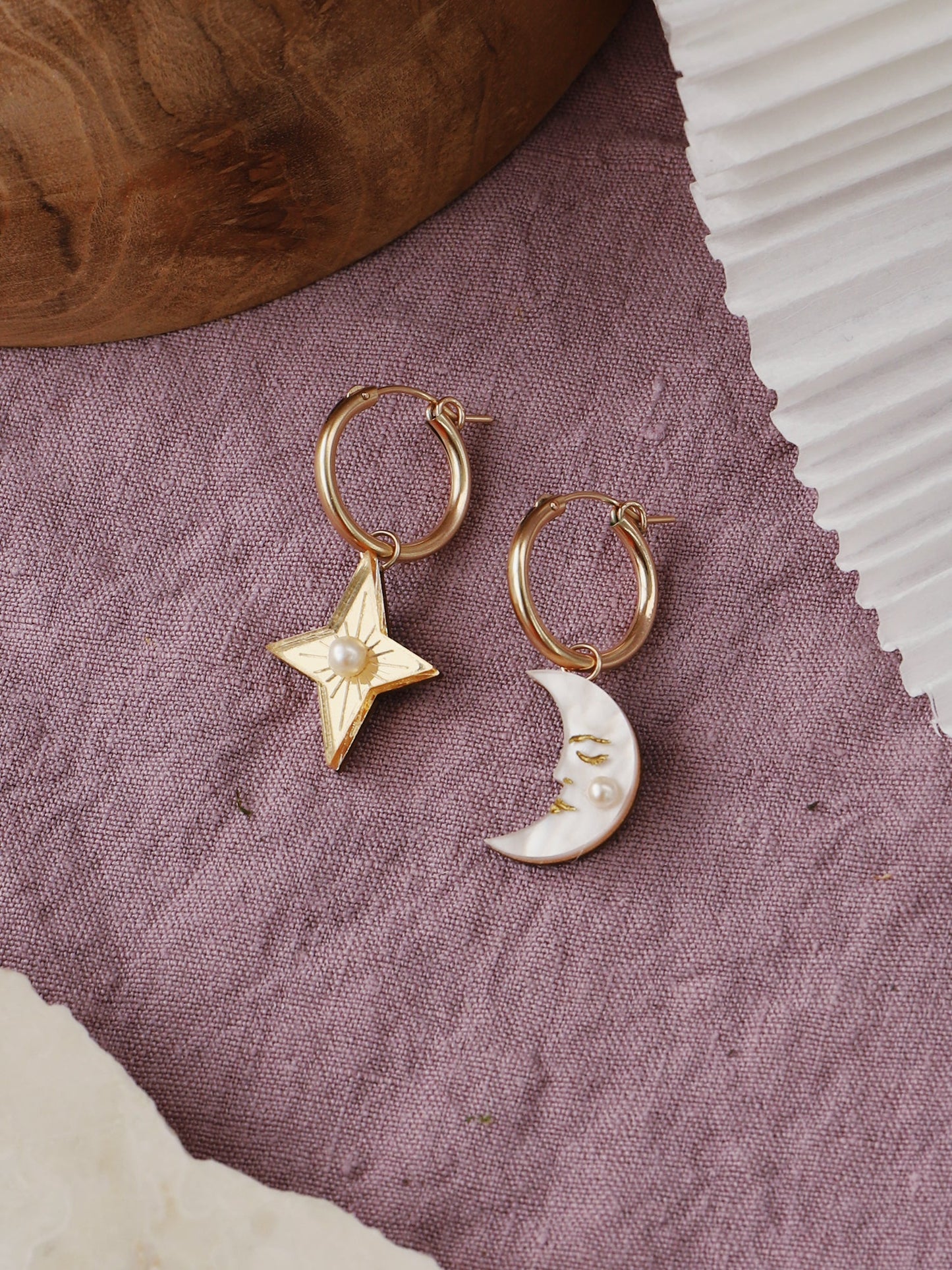Moon and Star Hoop Earrings.