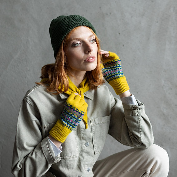 Mustard Fair Isle Half Finger Gloves