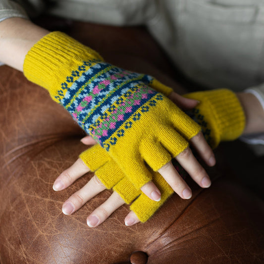 Mustard Fair Isle Half Finger Gloves