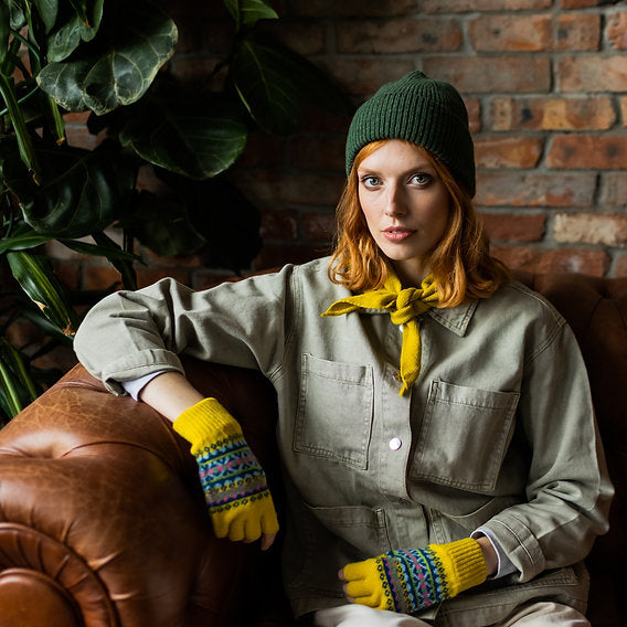 Mustard Fair Isle Half Finger Gloves