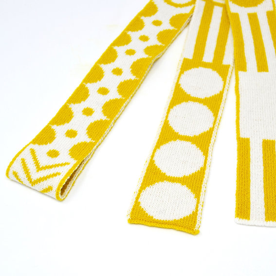 White and Mustard - Mixed Shapes Skinny Scarf