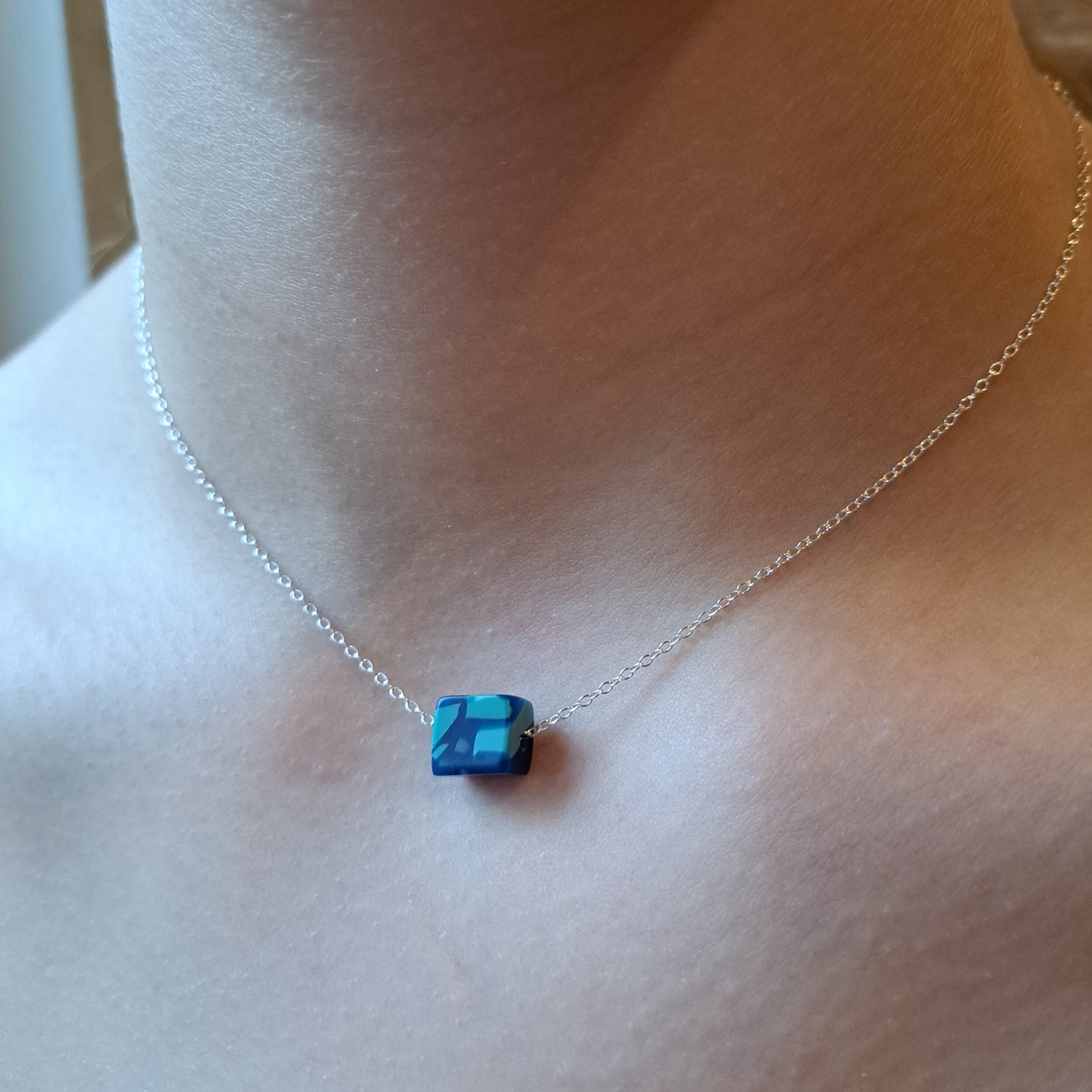 Blue Speckle - Little Block Bead Necklace