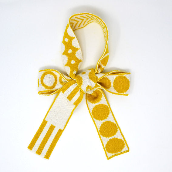 White and Mustard - Mixed Shapes Skinny Scarf