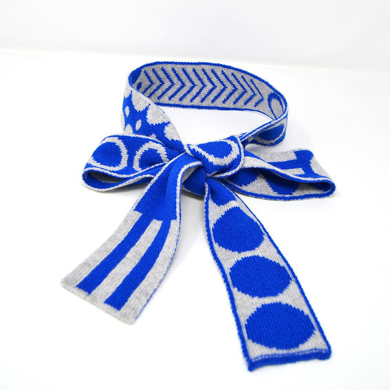White and Blue - Mixed Shapes Skinny Scarf