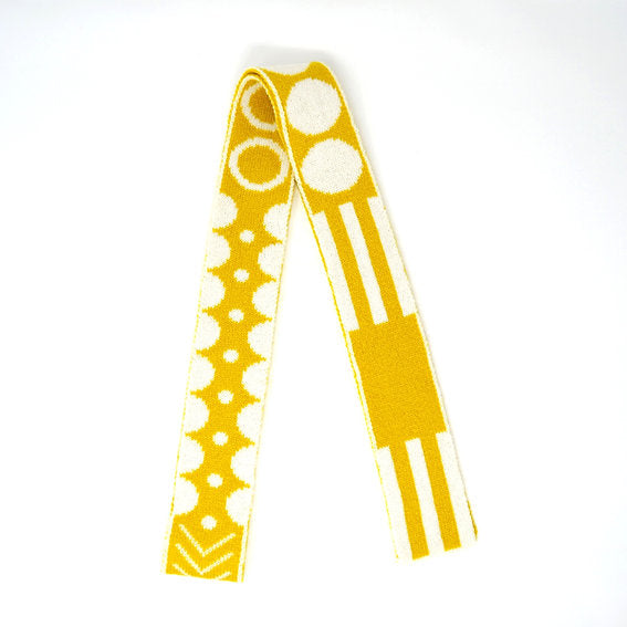 White and Mustard - Mixed Shapes Skinny Scarf