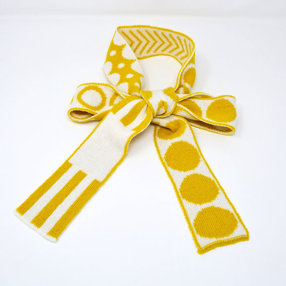 White and Mustard - Mixed Shapes Skinny Scarf