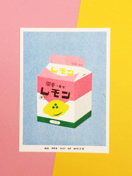 A risograph print of a box of lemon milk
