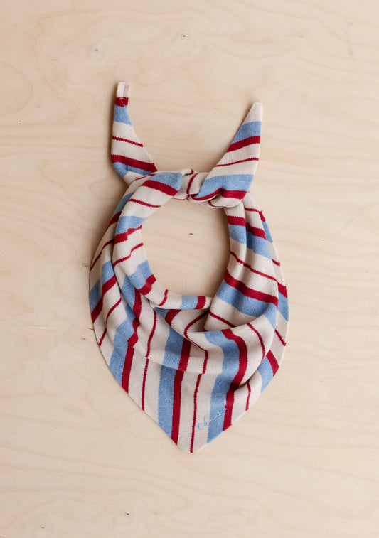 Merino Wool Triangle Scarf in Blue & Red Stripe