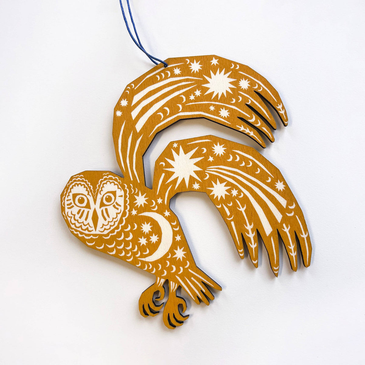 Owl Screenprinted Wooden Decoration  - Yellow Ochre