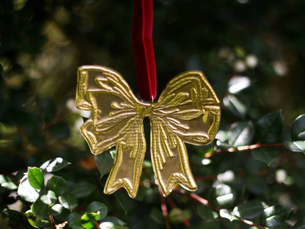 Bow Ornament - Tin Embossed with Ribbon