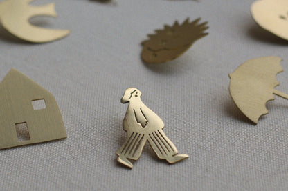 Solid Brass Brooch Pin - The Wanderer (Walker)