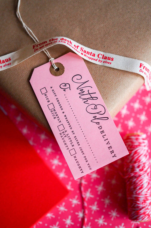 North Pole Delivery Letterpress Gift Tags - Pack of 5: Pink