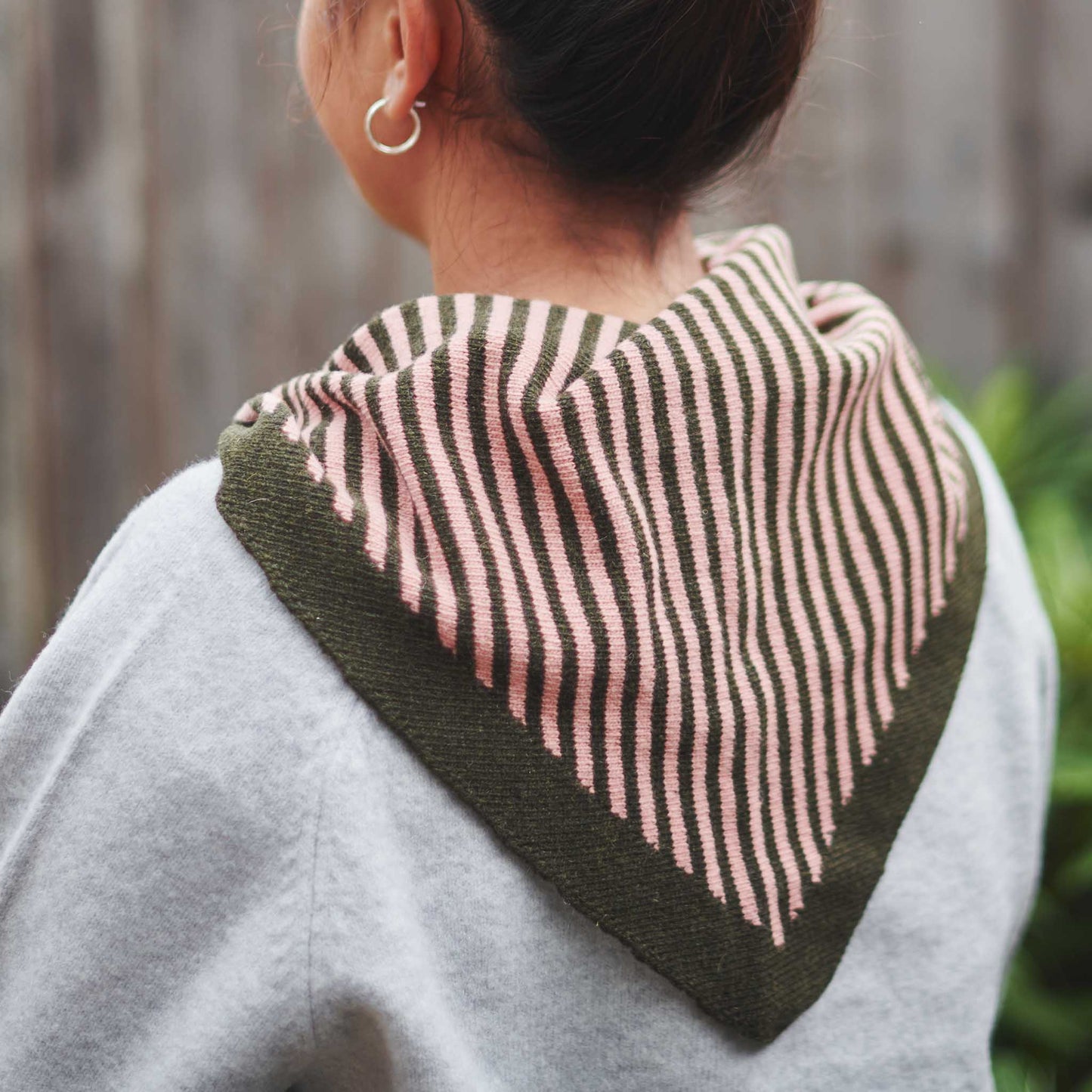 Lambswool Triangle Scarf: Stripe - Green/Pink