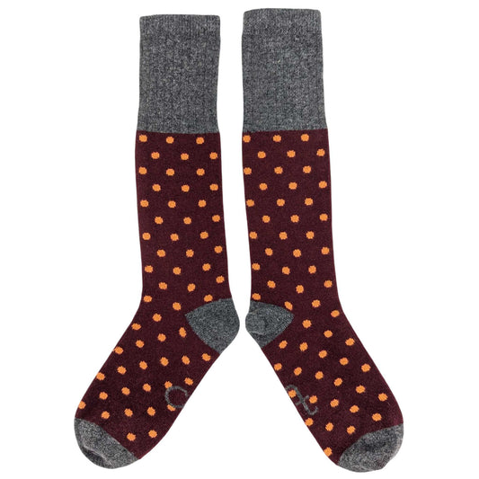 Women's Lambswool Boot / Long Socks : Spots - plum & peach