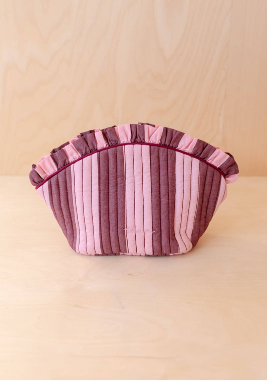 Cotton Wash Bag in Pink & Burgundy Stripe