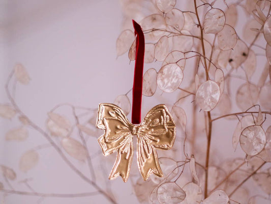 Bow Ornament - Tin Embossed with Ribbon