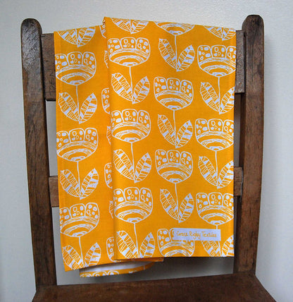 Screen Printed Tea Towel in Bright Sunshiny Yellow.
