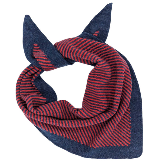 Scarlet Red/Navy Fine Stripe Lambswool Triangle Scarf