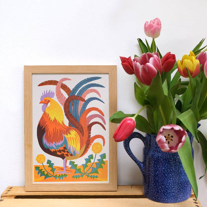 Rooster A4 Risograph Art Print