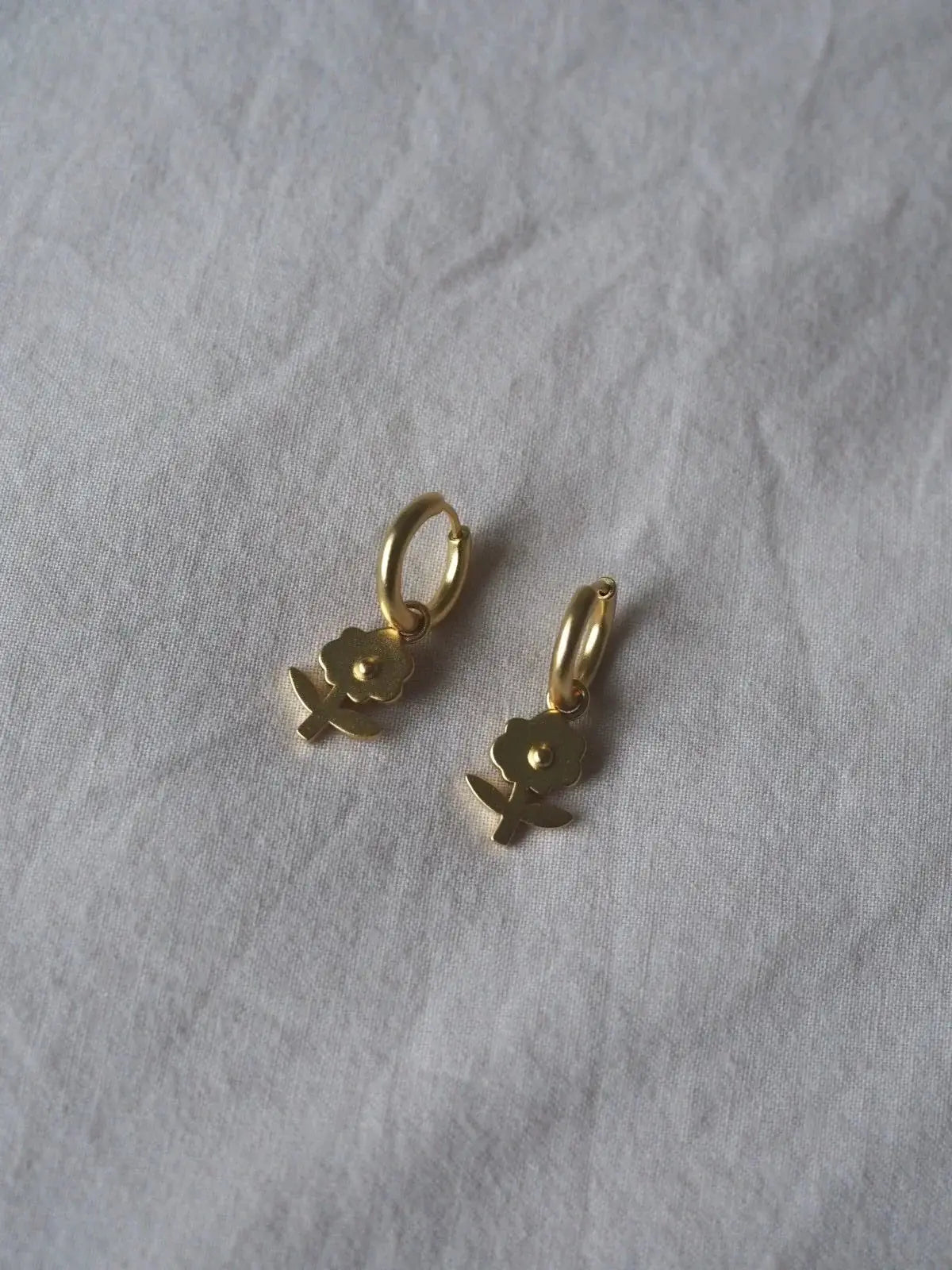 Pansy Flower Gold Charm Earrings