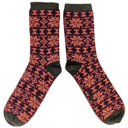 Men's Lambswool Ankle Socks : Fair Isle - Plum