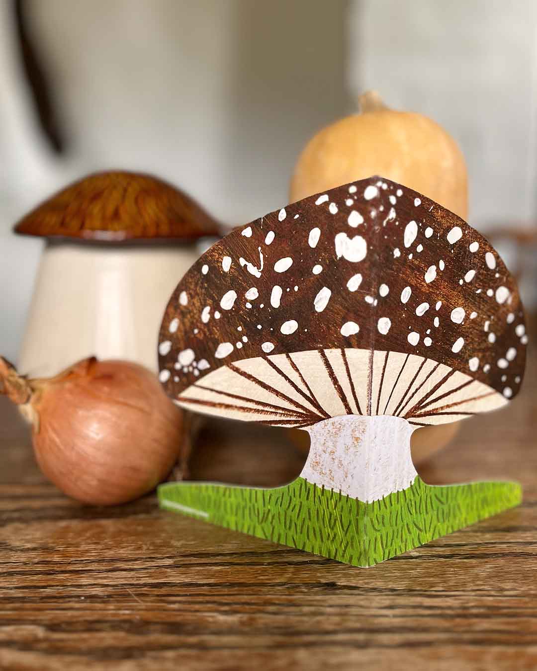 Brown Mushroom Shaped Greeting Card