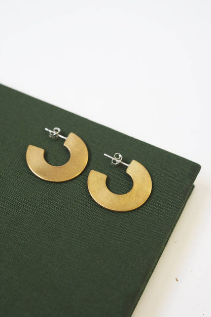 Astrid Brass and Silver Flat Hoop Earrings