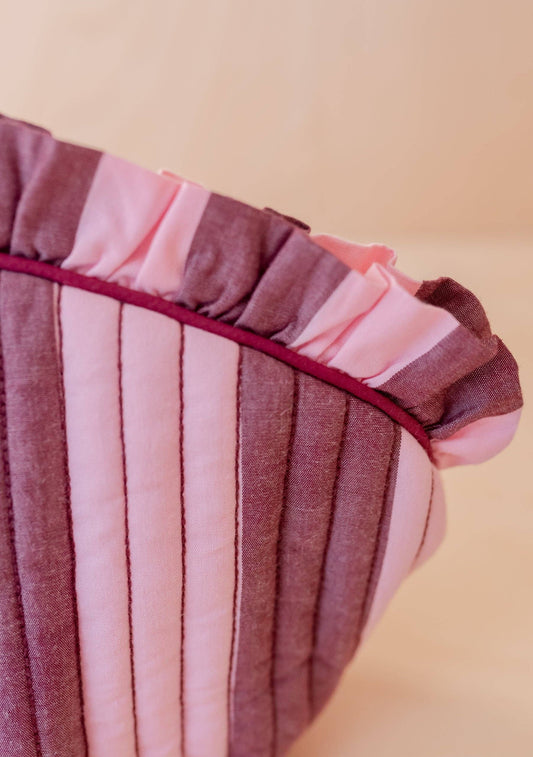 Cotton Wash Bag in Pink & Burgundy Stripe