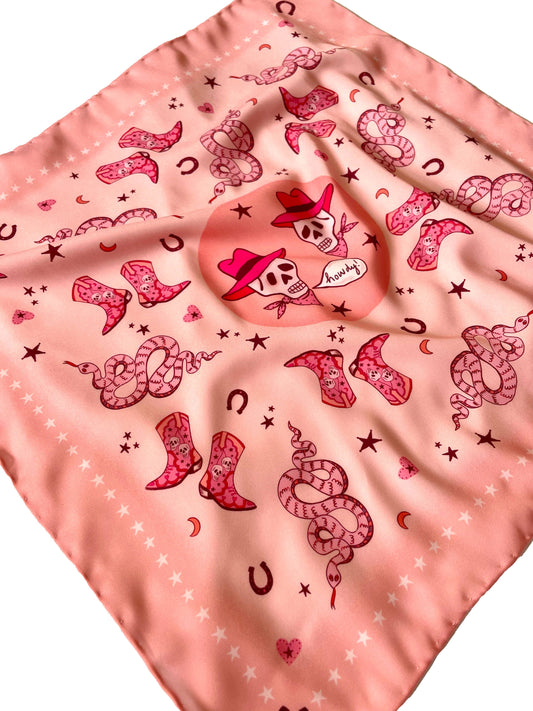 Pink Skulls Cowboy Pocket Square / Neckerchief.