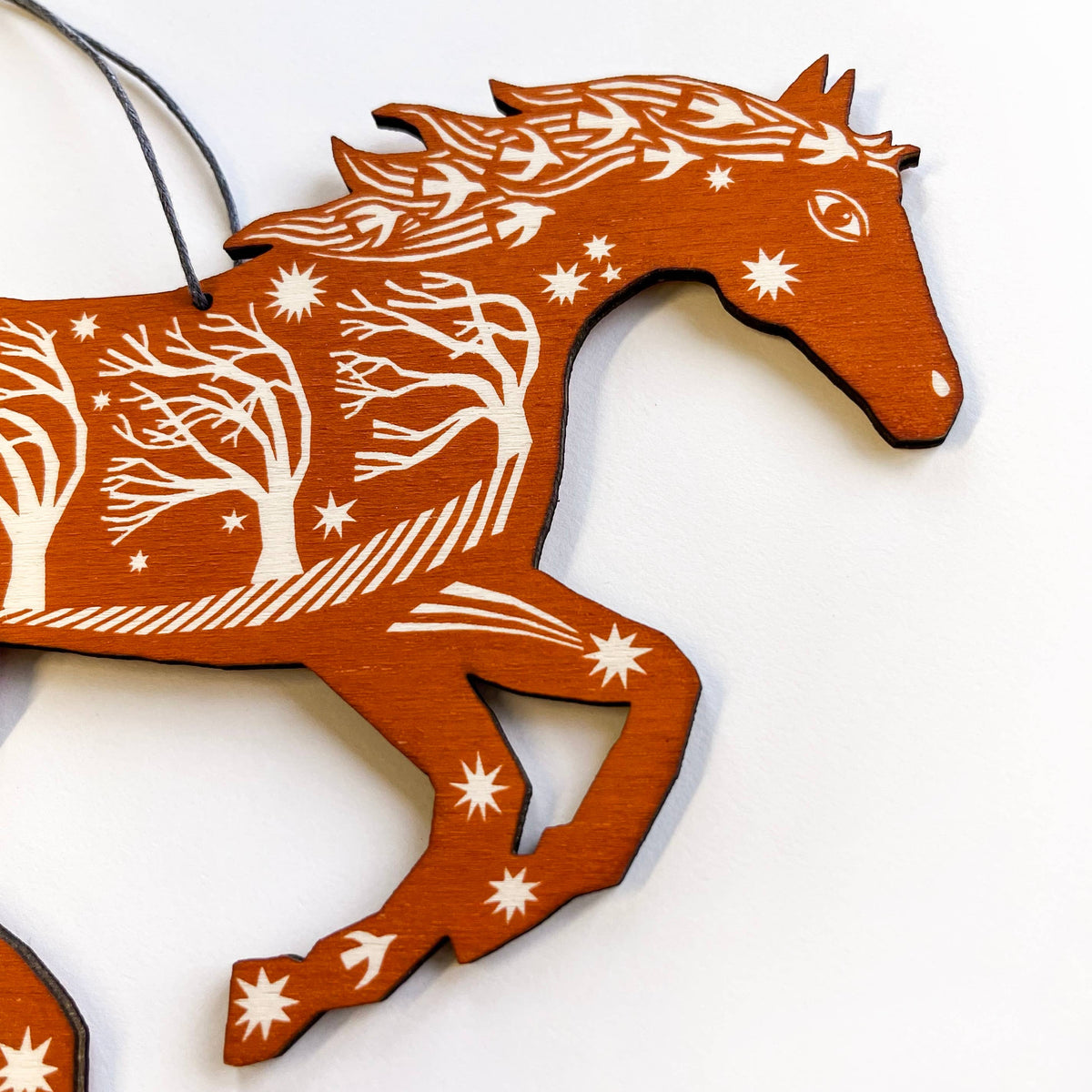 Horse Screenprinted Wooden Decoration - Ginger