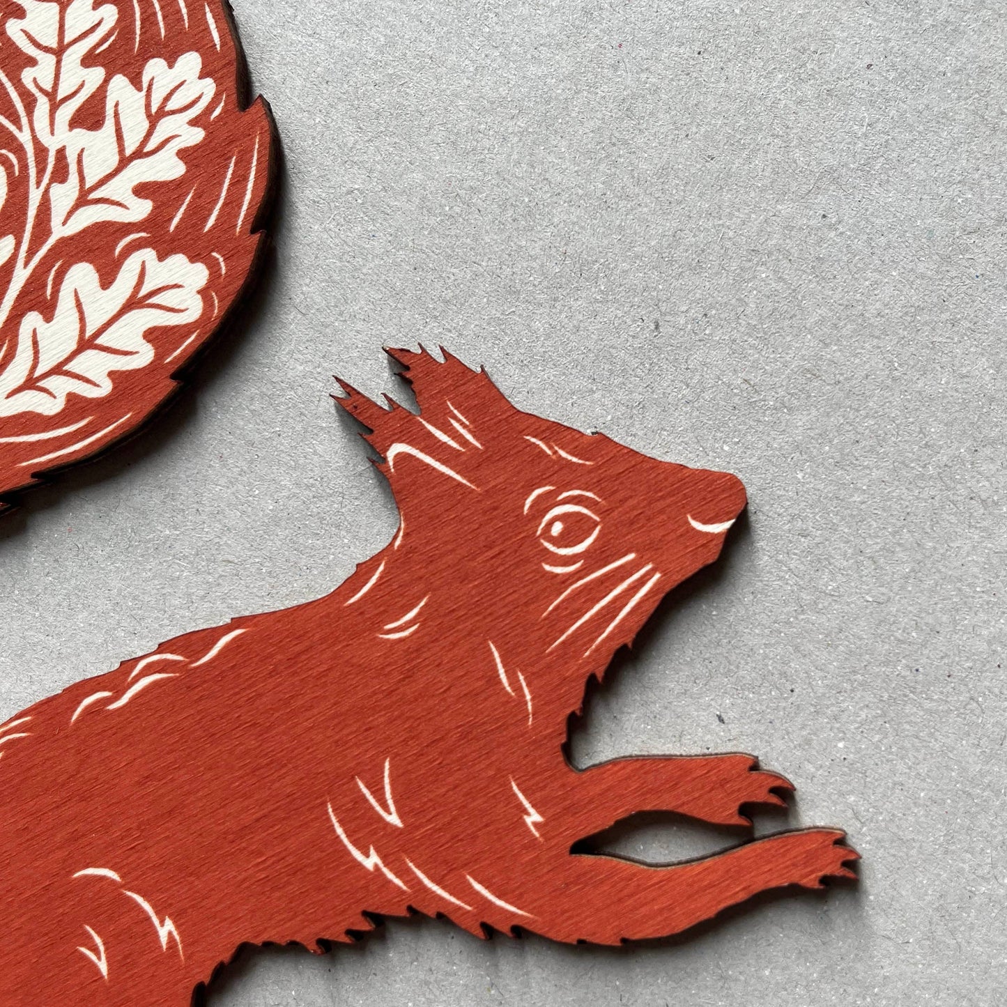 Squirrel Screenprinted Wooden Decoration - Rusty Red