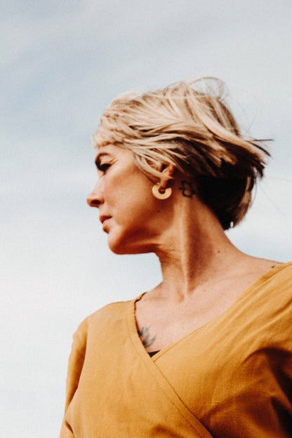 Astrid Brass and Silver Flat Hoop Earrings