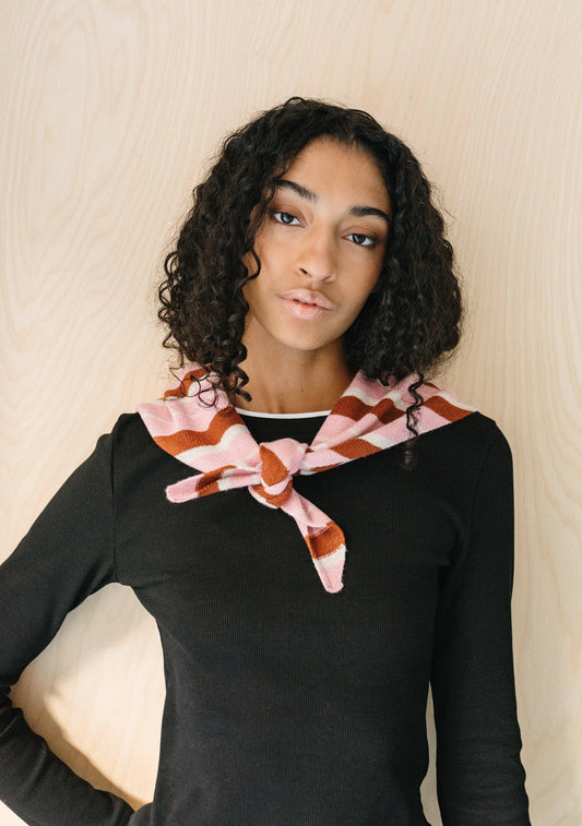 Merino Wool Triangle Scarf in Pink & Rust Stripe