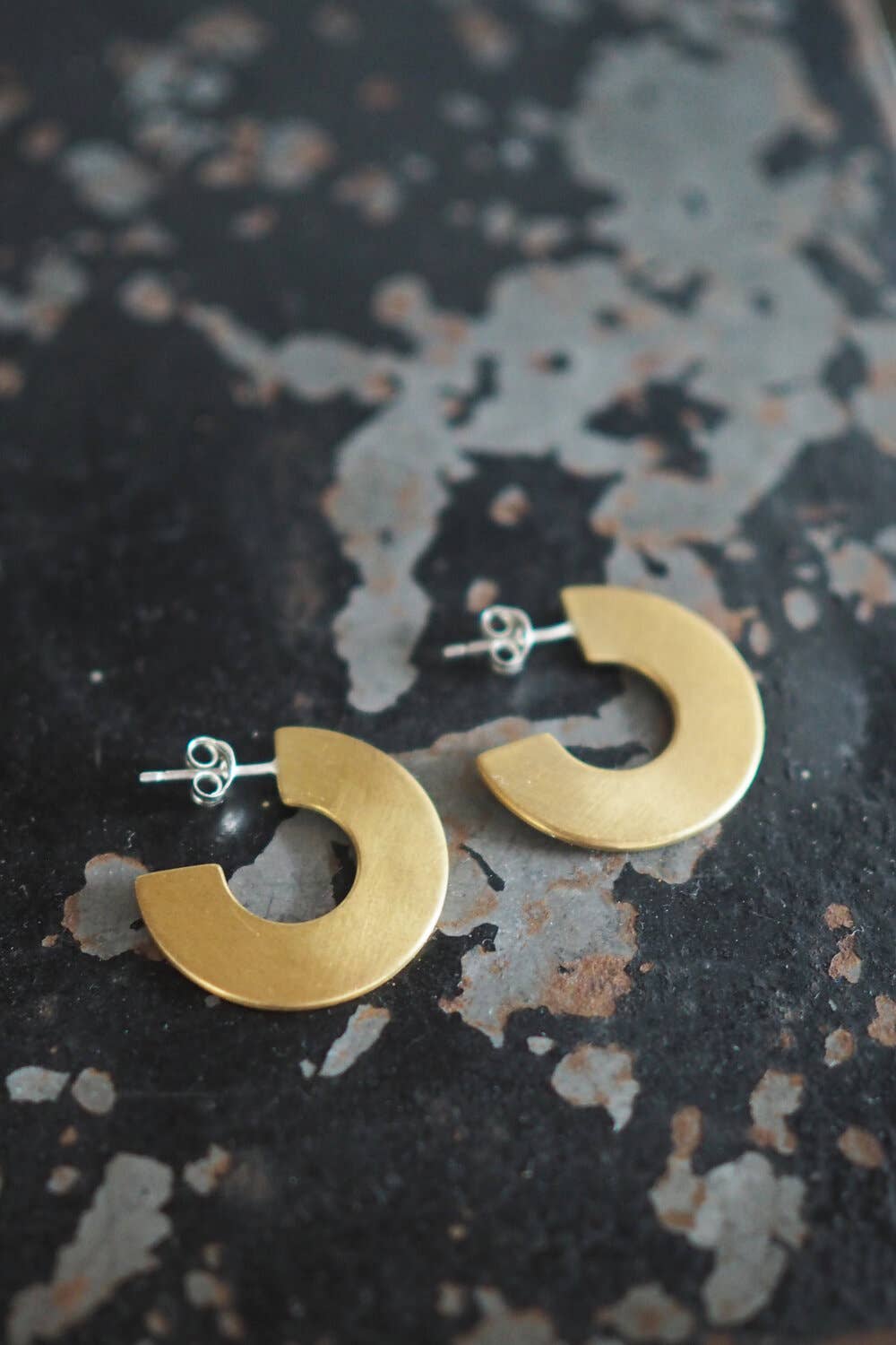 Astrid Brass and Silver Flat Hoop Earrings