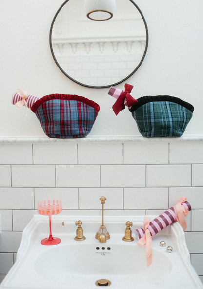 Cotton Wash Bag in Navy Tartan