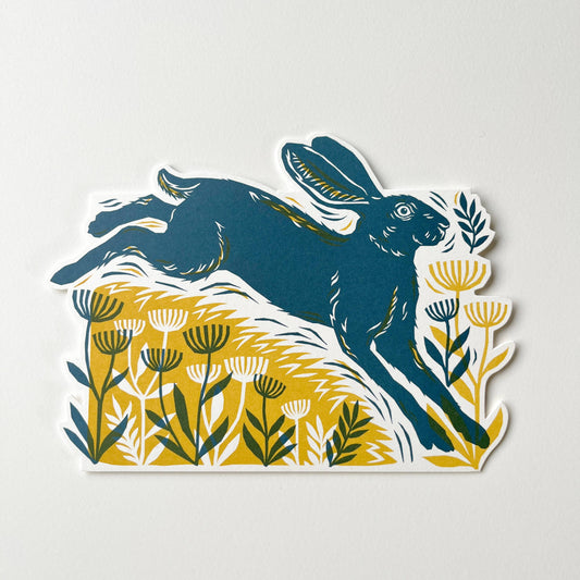 Die-Cut Greetings Card - Leaping Hare