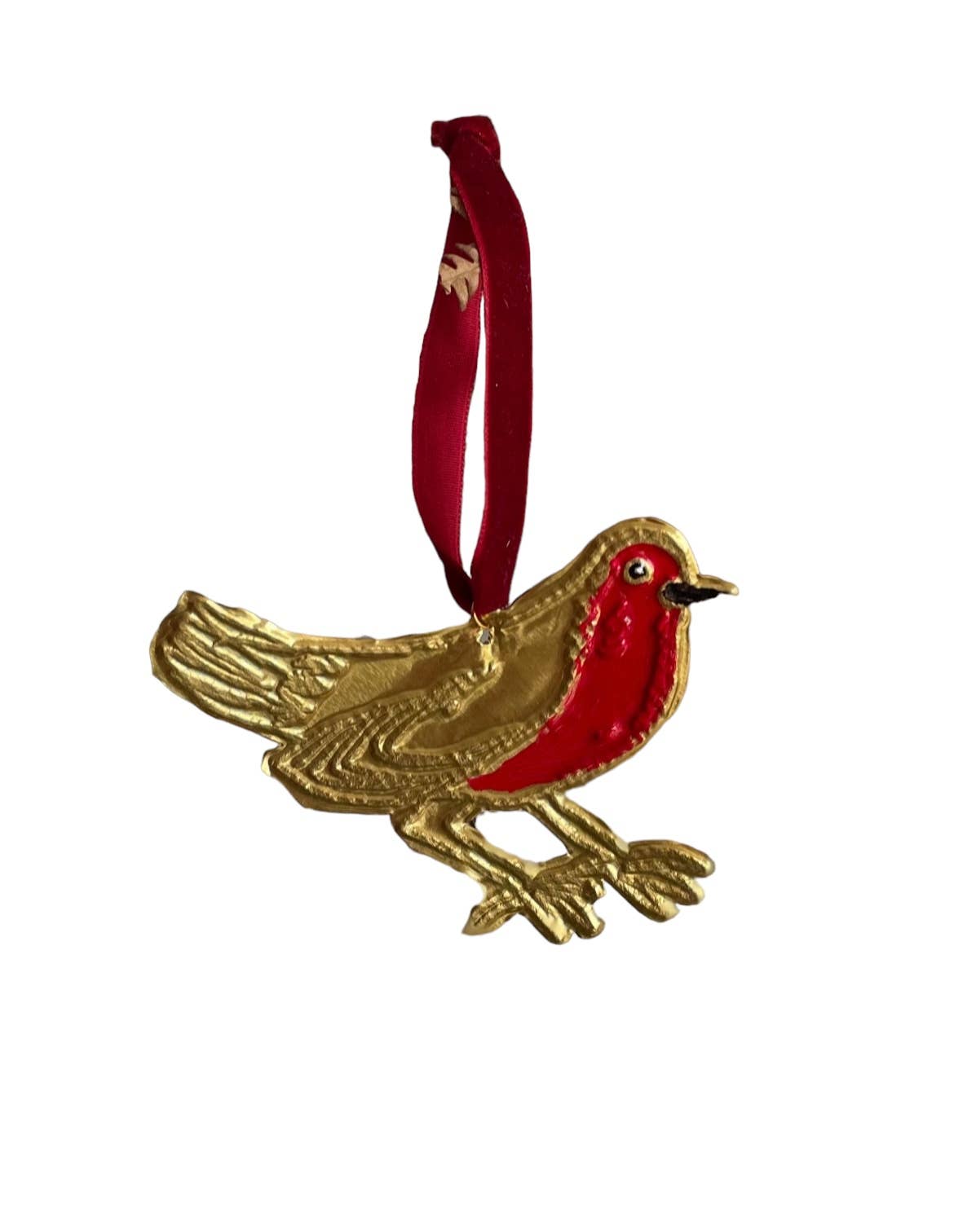 Robin Ornament -  Tin Embossed with Ribbon