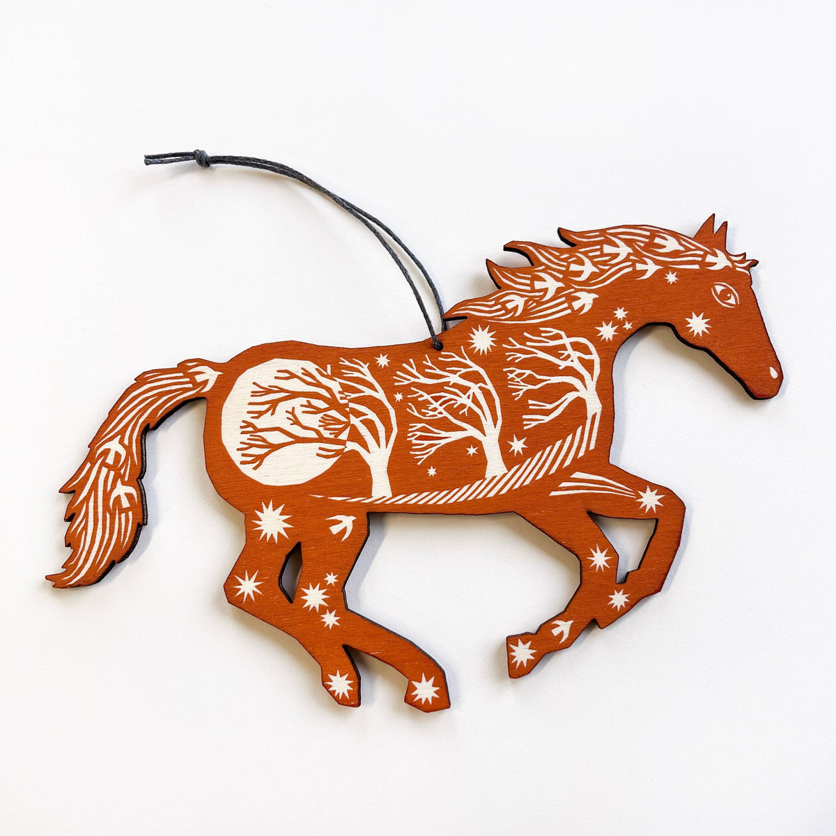 Horse Screenprinted Wooden Decoration - Ginger