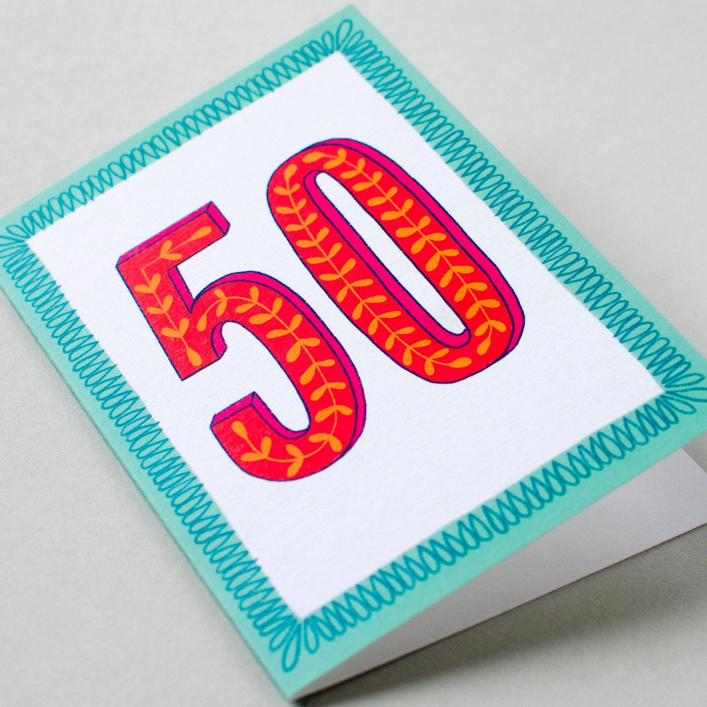 Happy 50th Birthday Greetings Card in White