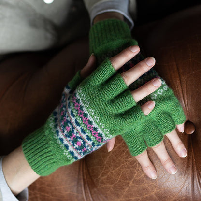 Dark Apple Green half finger gloves