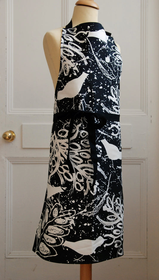 Black and White Birds Cotton Apron