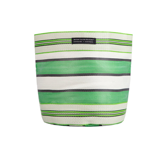 Eco Woven Plant Pot Cover In Grass Green, Indigo & Pearl - Large 25cm