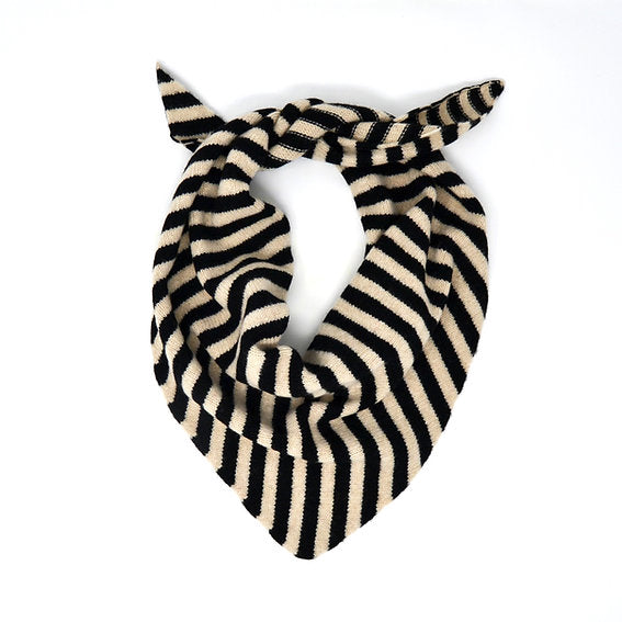 Lambswool Neckerchief in Oatmeal and Black Stripe