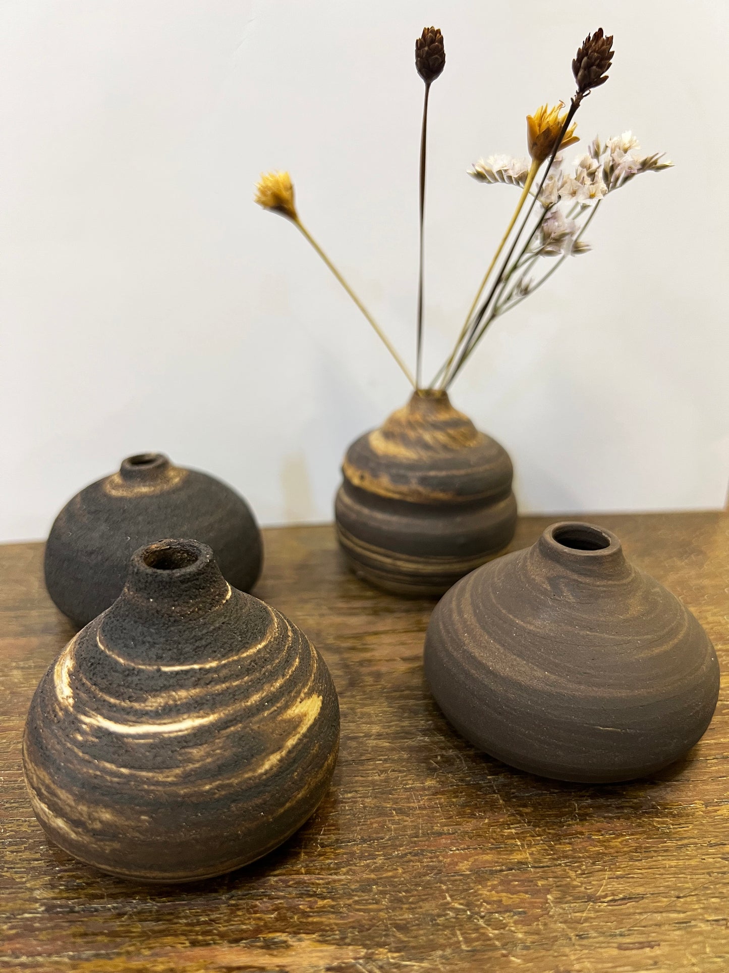 Stoneware and Porcelain Mix with Black Sand and Swirls Mini Vase