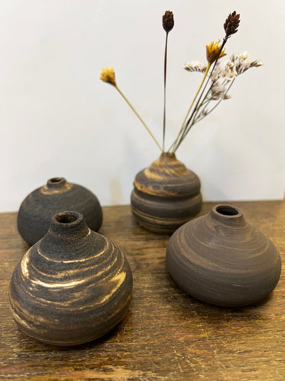 Stoneware and Porcelain Mix with Black Sand and Swirls Mini Vase