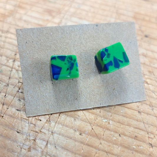 Green Speckle -  Chunky Block Stud Earrings